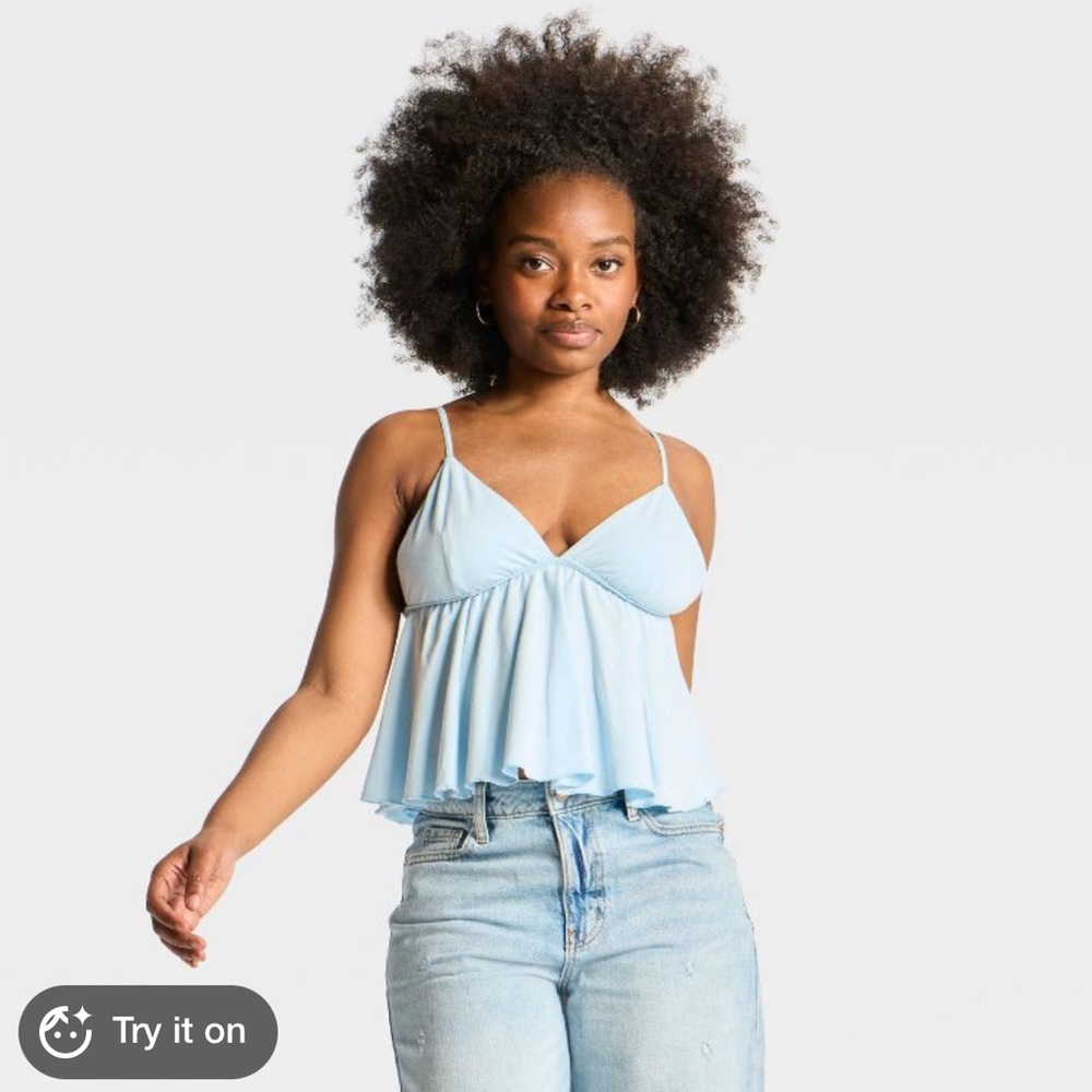 wild fable Light Aqua Blue Ruffle Babydoll Cami Top